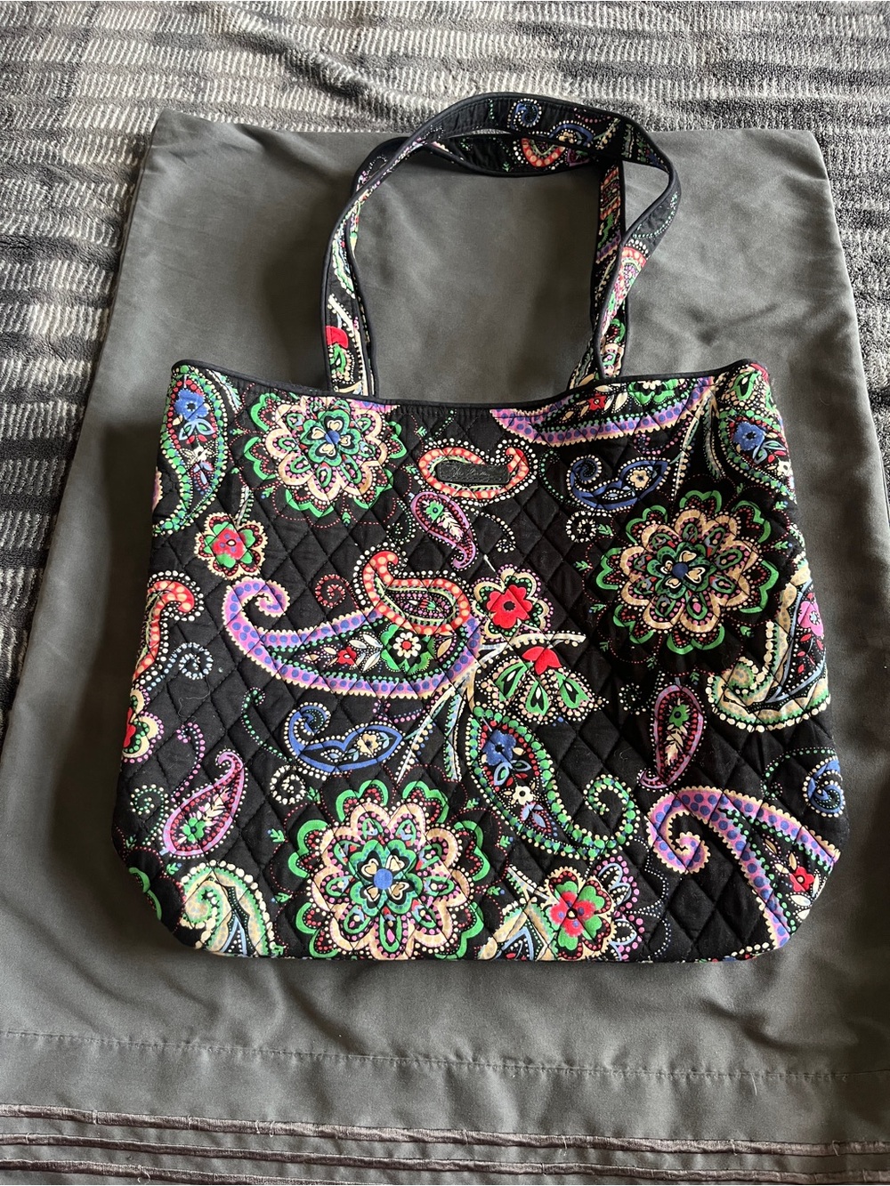 Vera Bradley Black Quilted Paisley Tote with Multicolor Floral Accents